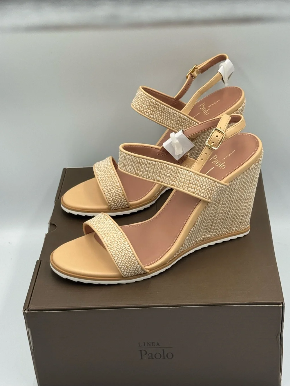 Linea Paolo Edith-L Women’s Raffia Wedge Sandals Natural Beige Size 9.5